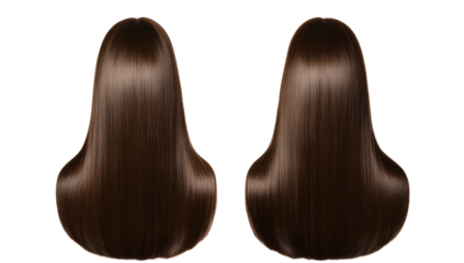Silky smooth dark brown hair showcased from behind on a transparent background, cut out