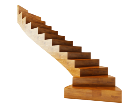 Elegant curved wooden staircase adds modern flair to any space on a transparent background, cut out