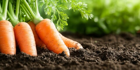 Close Up Of Freshly Dug Carrots In The Garden, Healthy Organic Vegetables Fresh From The Farm