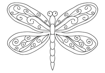 Tribal Dragonfly Tattoo – Elegant and Detailed Black and White Vector Illustration