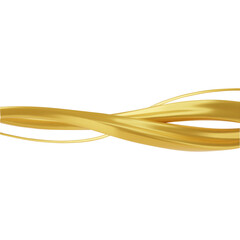 Golden twisted ribbons on white, abstract intertwined wave shapes, curvy yellow metal lines stream vector 3D background