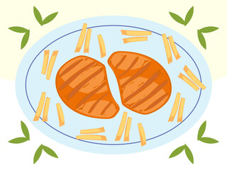 Fish And Chips Concept Illustration Stylish and Beautiful