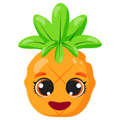 Cheerful pineapple character with bright eyes and a happy smile. Ideal for tropical-themed designs, summer decorations, kids' projects, food branding, and playful graphic elements