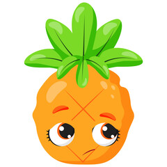 Adorable pineapple character with expressive eyes and a playful expression. Perfect for food-related designs, summer themes, tropical branding, kids' illustrations, and fun decorative elements