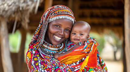 Kenya baby - Festive Warmth: If during a celebration, include traditional decorations or vibrant festival props, like kitenge fabrics, to add a joyful and cultural element.