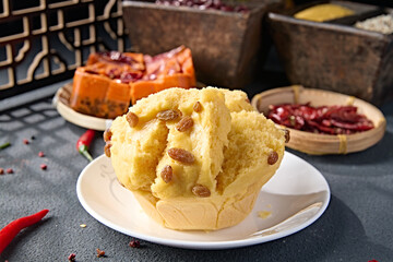 Delicious steamed raisin corn flour yellow steamed bun