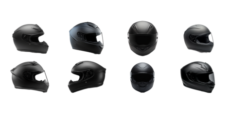 Multiple Views of a Matte Black Motorcycle Helmet Safety Gear isolated on Transparent PNG
