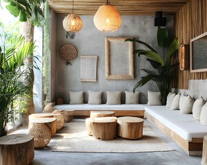 Cozy Modern Interior with Natural Elements and Soft Lighting