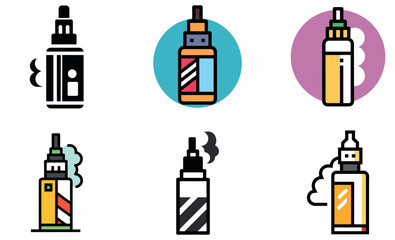 Colorful Flat Icons of Electronic Cigarettes with Vapor