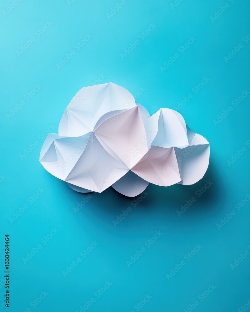 Poster minimalist paper cloud art on turquoise background creating calm atmosphere for creative projects an