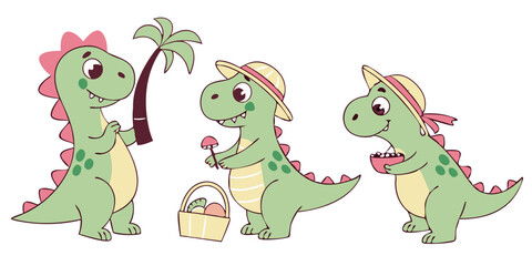 Obraz premium Adorable vector illustration featuring a collection of cute dinosaurs, each uniquely designed and isolated on a clean white background 