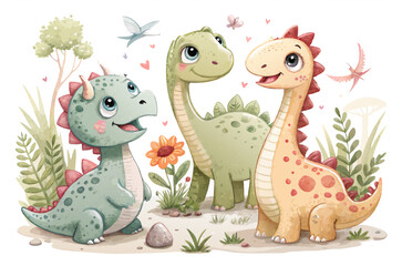 Obraz premium Adorable vector illustration featuring a collection of cute dinosaurs, each uniquely designed and isolated on a clean white background 