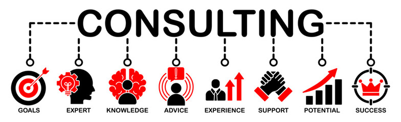 Consulting banner web icon vector illustration concept for business consultation with an icon of goals, expert, knowledge, advice, experience, support, potential, success