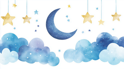 幻想の夜空：輝く三日月と星の調べ