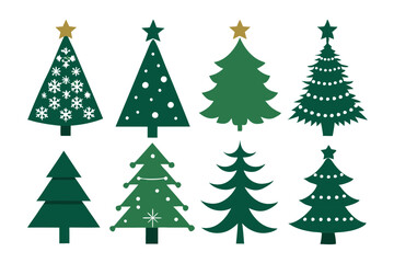 A collection of elegant Christmas tree silhouettes, featuring various shapes and styles, isolated on a clean white background
