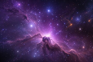 Obraz premium Vibrant Violet Nebula Surrounded by Shimmering Stars and Mystical Light in the Endless Universe