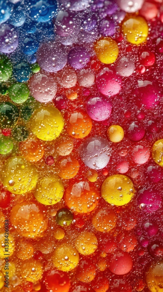 Aufkleber macro shot of vibrant rainbow colored oil droplets floating in water creating a visually stunning ab