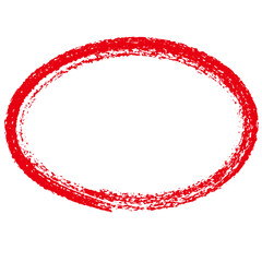 勢いがあり縁起よく力強く描いた赤い色の手描き風で水彩ペンキ調の楕円のイラスト素材