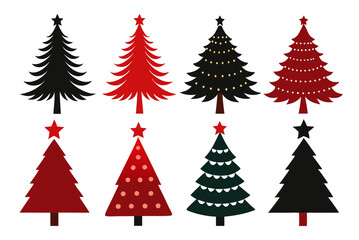 Obraz premium A collection of elegant Christmas tree silhouettes, featuring various shapes and styles, isolated on a clean white background 