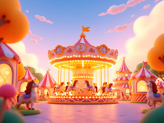 Fototapeta premium Summer camp June 1 Children's Day Carousel carnival background