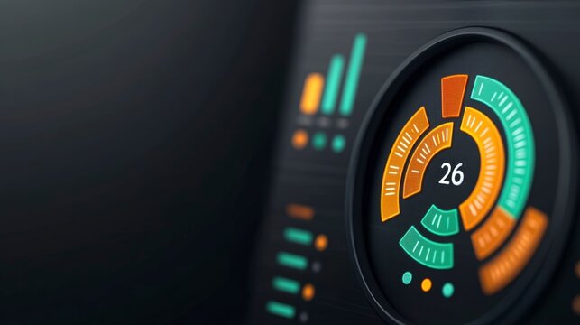 Digital Dashboard Interface with Colorful Metrics Displaying Data and Analytics Information
