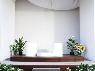 Minimalist Modern Stage Setting with Plants and Flowers