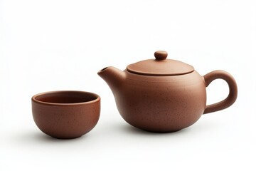 Rustic Brown Clay Teapot and Cup Set Traditional Asian Tea Ceremony Ceramic Teaware