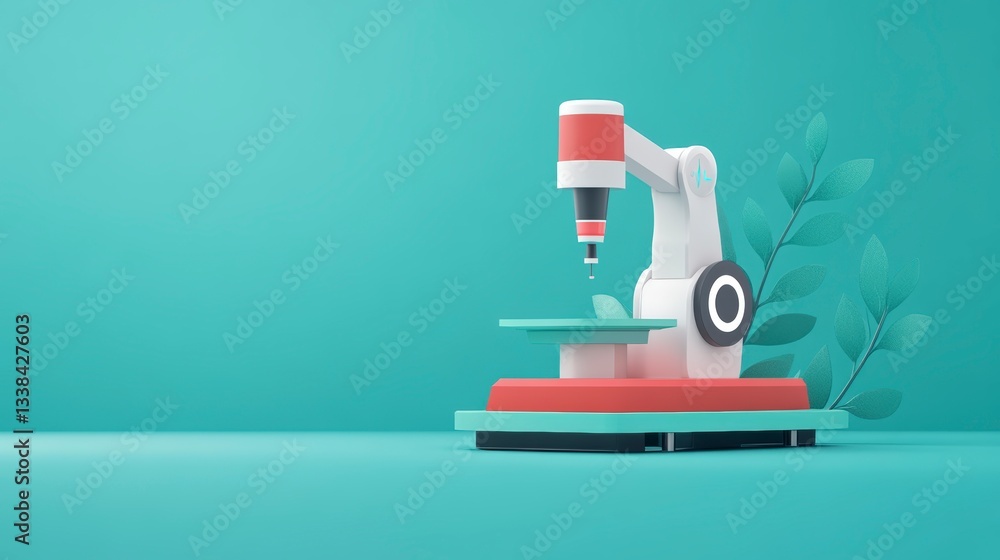 Aufkleber modern robotic arm on platform with green leaves in minimalist style for future technology concepts