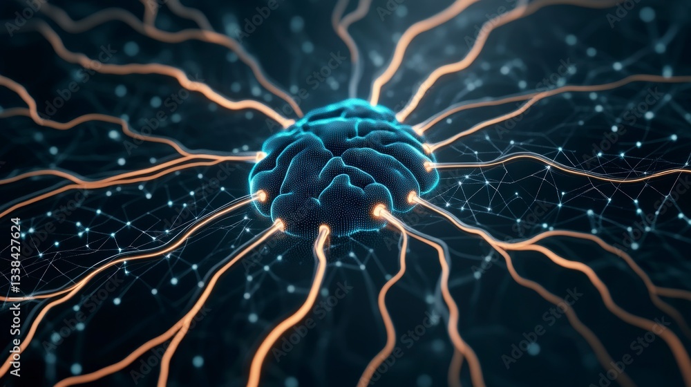 Poster abstract representation of neural connections and brain activity in a digital space