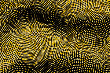 Gold and black halftone dots creating a wavy, textured pattern, with a 3D effect