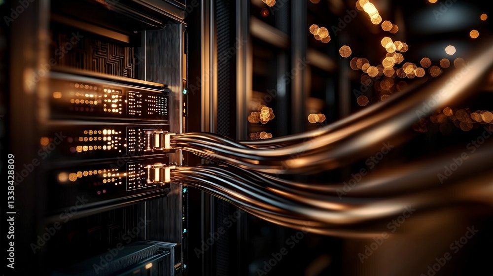 Poster high tech server room network cables data center cybersecurity