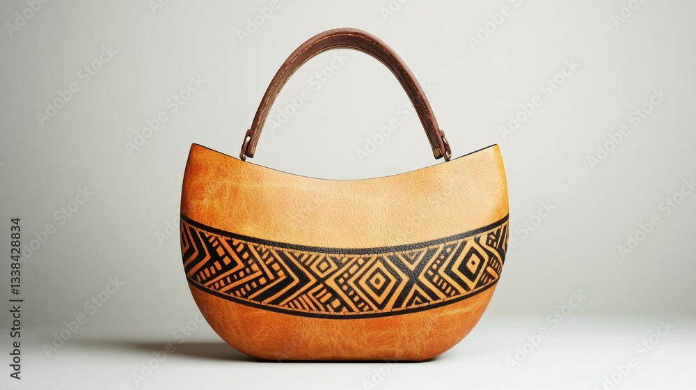 Poster stylish handmade bag with intricate patterns and textures.