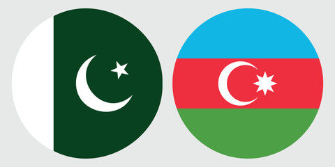 Pakistan and Azerbaijan Flags Circular Icons Side by Side with grey background 