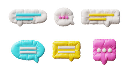 3d illustration of set with inflatable speech bubbles of different shapes and colors.