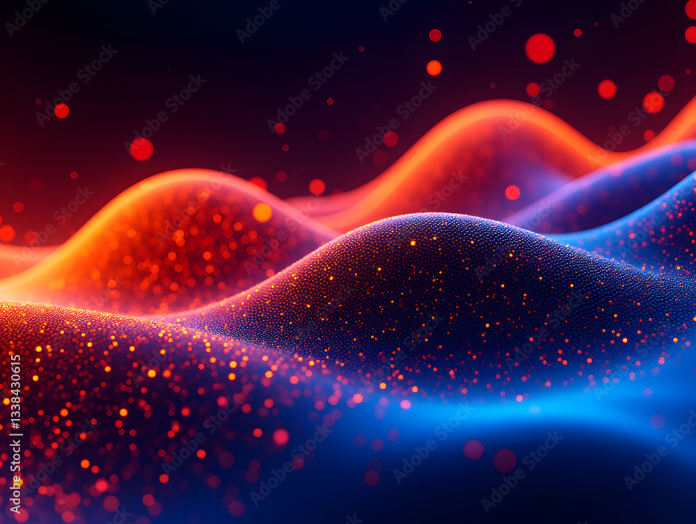Poster particle space lines background 3d rendering, background of abstract polka dot particles with techno