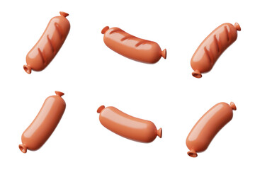 3d illustration of grilled and raw sausages set on isolated background.