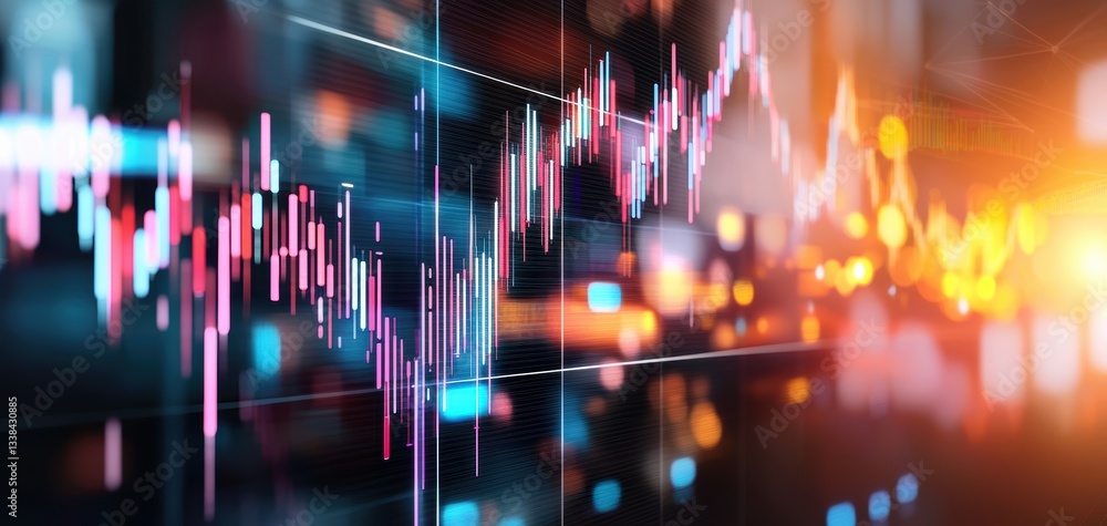 Poster ai-powered financial assistant with floating holographic 3d investment analytics, futuristic digital