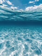 Underwater view of crystal clear turquoise sea water reflecting sunlight creating mesmerizing patterns