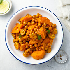 Pumpkin curry with chickpea and mushroom