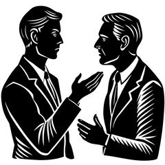 Fototapeta premium Silhouette of two men engaged in a conversation, symbolizing communication and discussion