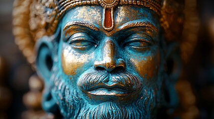 Serene Teal and Gold Statue Meditation Image