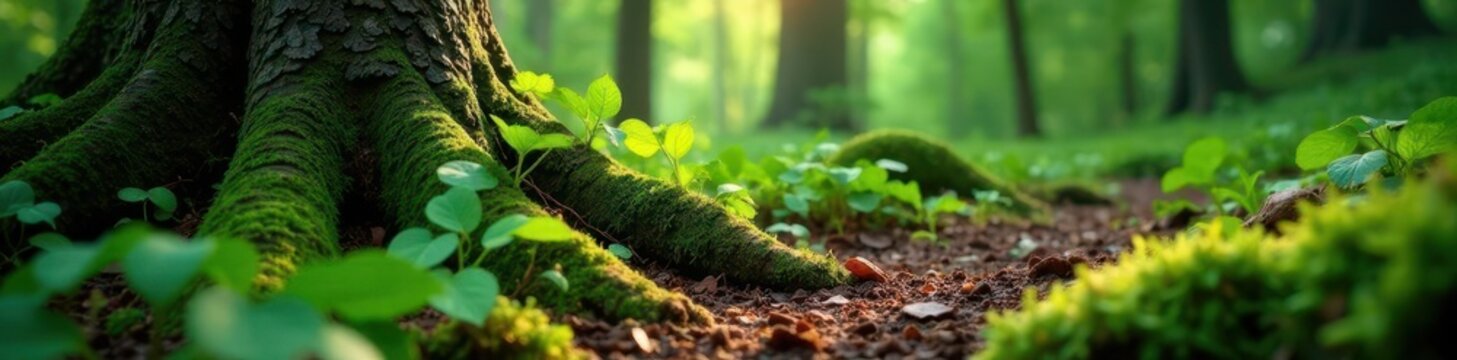 Forest floor with cissus quadrangularis roots, tree, bark
