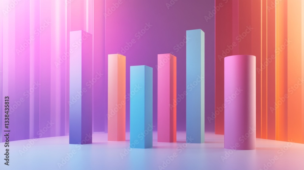 Fototapete a clean and minimalist d bar chart with tall, evenly spaced bars, cast shadows on a subtle gradient 