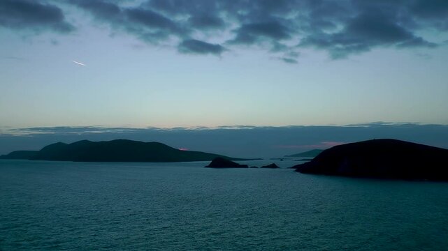 Sunset at the Blasket Islands on Dingle Peninsula seen from the Slae Head drive, Co.Kerry, Ireland - Timelapse