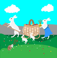 Hares are getting ready for the holiday. Vector illustration