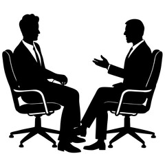 Obraz premium Silhouette of two men sitting in office chairs, symbolizing a professional discussion or workplace interaction