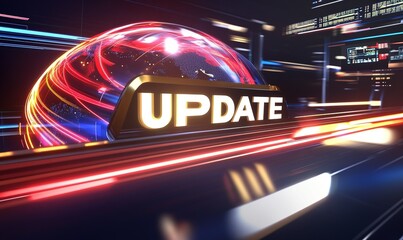 Global news update graphic with illuminated globe and dynamic light trails