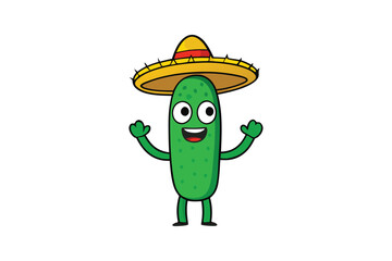 Vector art illustration of a cactus wearing a sombrero hat.eps
