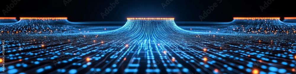 Poster artificial intelligence, neural network in the flow of digital information. big data analysis.