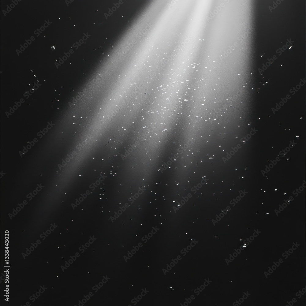 Poster ethereal light rays piercing through darkness creating a dramatic and abstract monochrome background